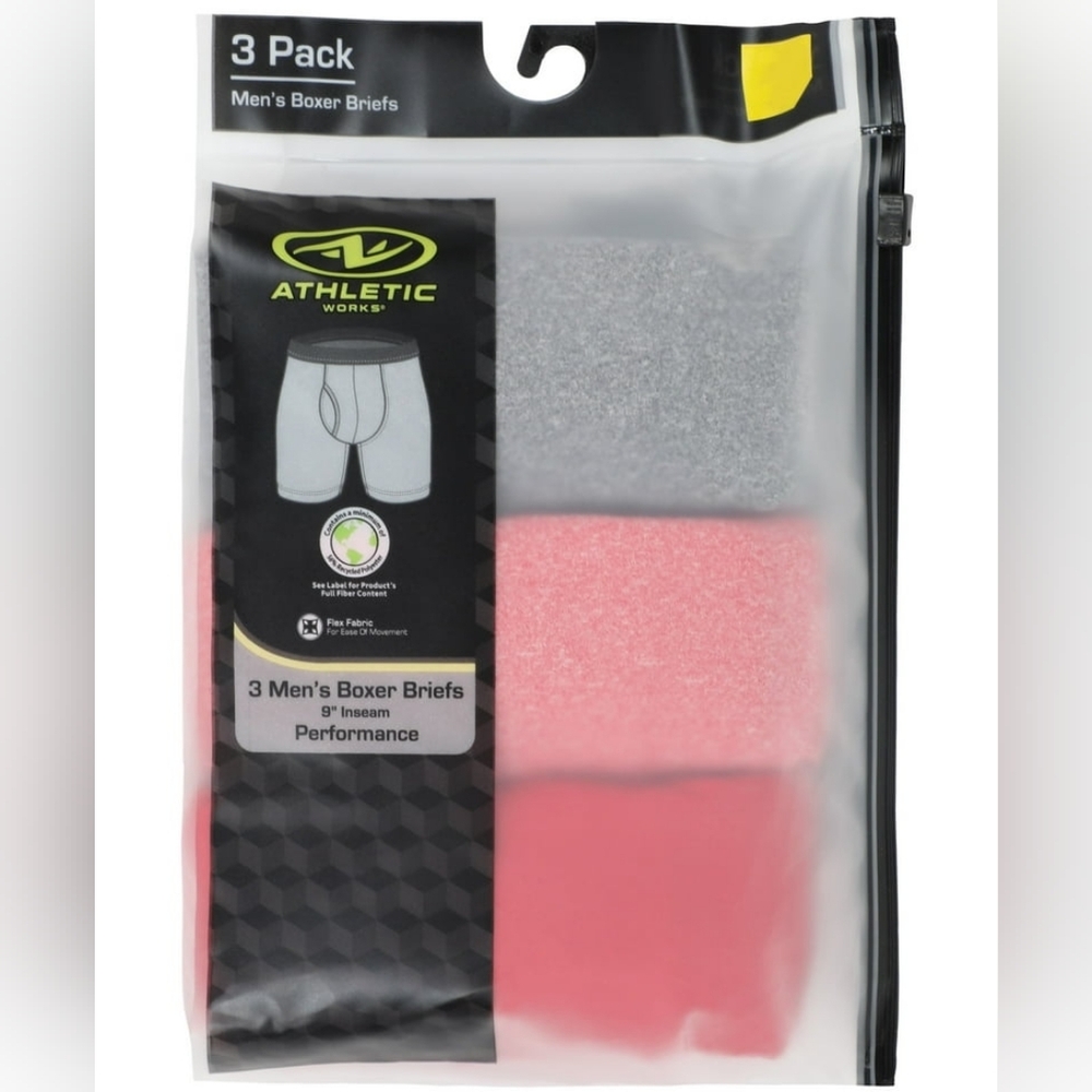 Athletic Works Men's Boxer Briefs 3-Pack - Gray, Pink, Red (NEW)